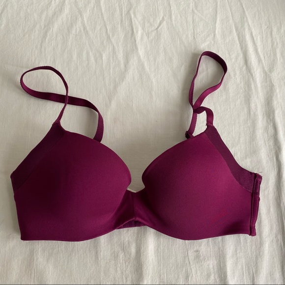 Maidenform Raspberry Purple Satin Demi Underwire Padded Push Up Bra - Picture 7 of 11